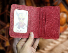 Handmade Leather Floral Mens Cool Slim Leather Wallet Men billfold Wallets Bifold for Men