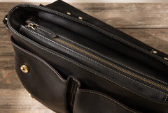 Black Leather Mens Large Briefcase Work Bag Laptop Bag Business Bag for Men - iwalletsmen