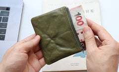 Leather Mens Zipper Front Pocket Wallet Small Wallet Card Wallet Change Wallet for Men - iwalletsmen