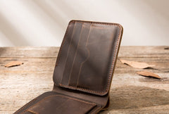 Coffee Cool Leather Mens Small Wallet Bifold Vintage Slim billfold Wallet for Men - iwalletsmen