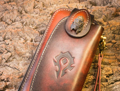Handmade Leather Mens Cool Long World of Warcraft Leather Chain Wallet Cards Biker Trucker Wallet - iwalletsmen