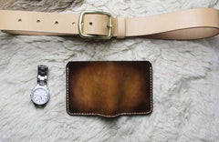 Vintage Leather Brown Mens Slim Small Wallet Leather Bifold Wallets for Men - iwalletsmen