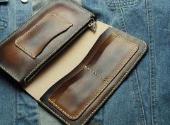 Coffee Vintage Leather Bifold Mens Large Long Wallet Leather Long Wallets for Men - iwalletsmen