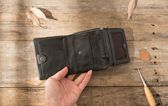 Black Leather Mens Small Wallets Trifold Vintage billfold Wallet for Men - iwalletsmen