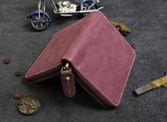 Handmade Leather Mens Cool Slim Leather Wallet Men Zipper billfold Wallets Bifold for Men