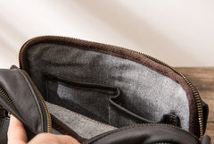 small black messenger bag Black Leather Messenger Bag Men's Black Crossbody Bag Small Black Messenger Bag