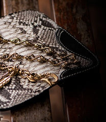 Handmade Leather Black Mens Chain Biker Wallet Cool Leather Wallet Long Clutch Wallets for Men