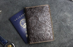 Handmade Leather Floral Mens Cool billfold Wallet Passport Card Holder Small Card Slim Wallets for Men