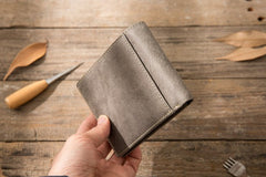 Cool Leather Mens Gray Small Wallet Bifold Vintage Slim billfold Wallet for Men - iwalletsmen