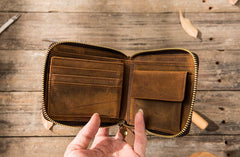 Cool Leather Vintage Mens Small Wallets Zipper billfold Wallets for Men - iwalletsmen