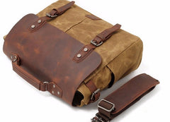 Mens Waxed Canvas Leather Side Bag Messenger Bag Canvas Courier Bag for Men - iwalletsmen