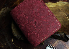 Handmade Leather Floral Mens Cool Slim Leather Wallet Men billfold Wallets Bifold for Men