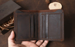 Cool Coffee Leather Mens Small Wallets Bifold Vintage Slim billfold Wallet for Men - iwalletsmen