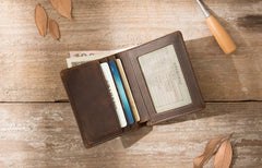 Coffee Cool Leather Mens Small Wallets Bifold Vintage Slim billfold Wallet for Men - iwalletsmen