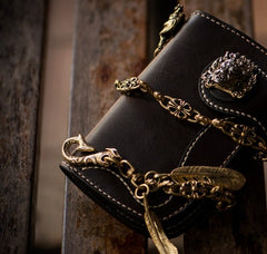 Handmade Leather billfold Mens Chain Biker Wallet Cool Leather Wallet With Chain Wallets for Men