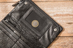 Cool Black Skull Leather Mens Long Wallet Long Wallet for Men - iwalletsmen