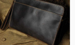Vintage Large Leather Mens Wristlet Bag Wristlet Wallet Side Bag Clutch Wallet for Men - iwalletsmen