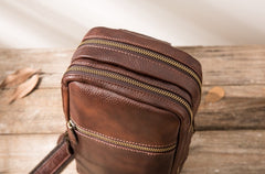 Coffee Leather Mens Sling Bag Sling Shoulder Bag Sling Backpacks for men - iwalletsmen