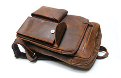 Cool Brown Leather Mens Backpack Travel Backpacks Laptop Backpack for men - iwalletsmen