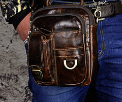 Mens Leather Small Side Bag COURIER BAG Waist Bag Holster Belt Case Belt Pouch for Men - iwalletsmen