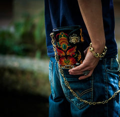 Handmade Leather Monster Mens Chain Biker Wallet Cool Leather Wallet Long Phone Wallets for Men