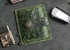 Handmade Leather Floral Mens Cool Front Pocket Wallet billfold Wallet Card Holder Small Card Slim Wallets for Men