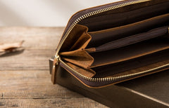 Cool Leather Mens Braided Long Zipper Clutch Wallet Long Wallet for Men - iwalletsmen