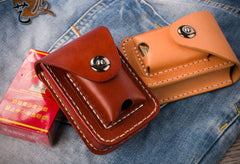 Handmade Leather Mens Leather Cigarette Case Cigarette Box Lighter Pocket Tobacco Pouch - iwalletsmen