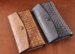 Handmade Leather Mens Clutch Cool Braided Wallet Clutch Wristlet Wallet for Men