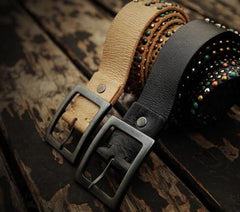 Handmade Genuine Leather Mens Belt Custom Cool Leather Men Black Belt for Men