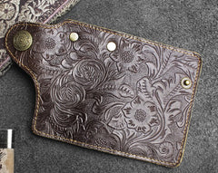 Handmade Leather Floral Mens Cool Key Wallet Wallet Card Holder Small Card Keychain Wallets for Men