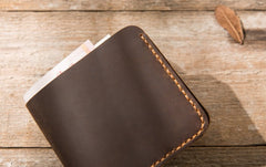 Cool Leather Mens Coffee Slim Small Wallet Bifold Vintage billfold Wallet for Men - iwalletsmen