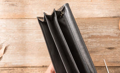 Cool Black Braided Leather Mens Long Wallet Long Wallet for Men - iwalletsmen