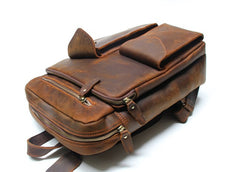 Cool Brown Leather Mens Backpack Travel Backpacks Laptop Backpack for men - iwalletsmen