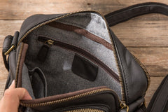 Black Cool Small Leather Mens Messenger Bags Shoulder Bags for Men - iwalletsmen