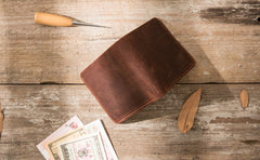 Brown Cool Leather Mens Small Wallet Bifold Vintage Slim billfold Wallet for Men - iwalletsmen