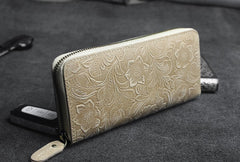 Handmade Leather Floral Mens Cool Travel Long Wallet Card Holder Card Slim Clutch Wallets for Men