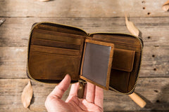 Cool Leather Vintage Mens Small Wallets Zipper billfold Wallets for Men - iwalletsmen