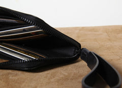 Handmade Leather Mens Clutch Cool Slim Wallet Zipper Clutch Wristlet Wallet for Men