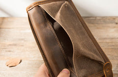 Cool Canvas Leather Mens Bifold Long Wallet Long Wallet for Men - iwalletsmen
