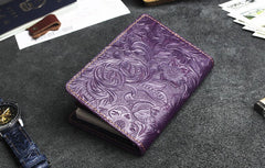 Handmade Leather Floral Mens Cool billfold Wallet Passport Card Holder Small Card Slim Wallets for Men