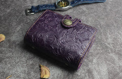 Handmade Leather Floral Mens Cool billfold Wallet Card Holder Small Card Slim Wallets for Men