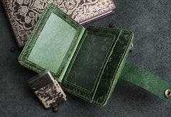 Handmade Leather Floral Mens Cool Front Pocket Wallet billfold Wallet Card Holder Small Card Slim Wallets for Men