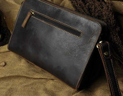 Vintage Large Leather Mens Wristlet Bag Wristlet Wallet Side Bag Clutch Wallet for Men - iwalletsmen