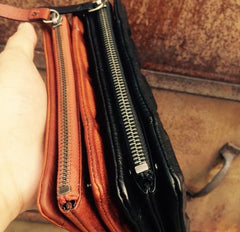 Genuine Leather Mens Cool Long Leather Wallet Zipper Clutch Wristlet Wallet for Men