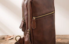 Coffee Leather Mens Sling Bag Sling Shoulder Bag Sling Backpacks for men - iwalletsmen