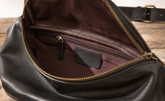 Black Mens Leather Fanny Packs Mens Waist Bag Black Hip Pack Belt Bag Chest Bag for Men - iwalletsmen
