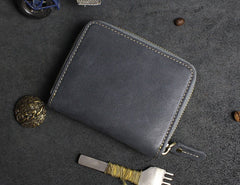 Handmade Leather Mens Cool Slim Leather Wallet Men Zipper billfold Wallets Bifold for Men