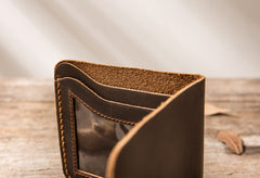 Cool Leather Mens Coffee Slim Small Wallet Bifold Vintage billfold Wallet for Men - iwalletsmen