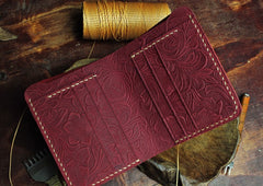 Handmade Leather Floral Mens Cool Slim Leather Wallet Men billfold Wallets Bifold for Men